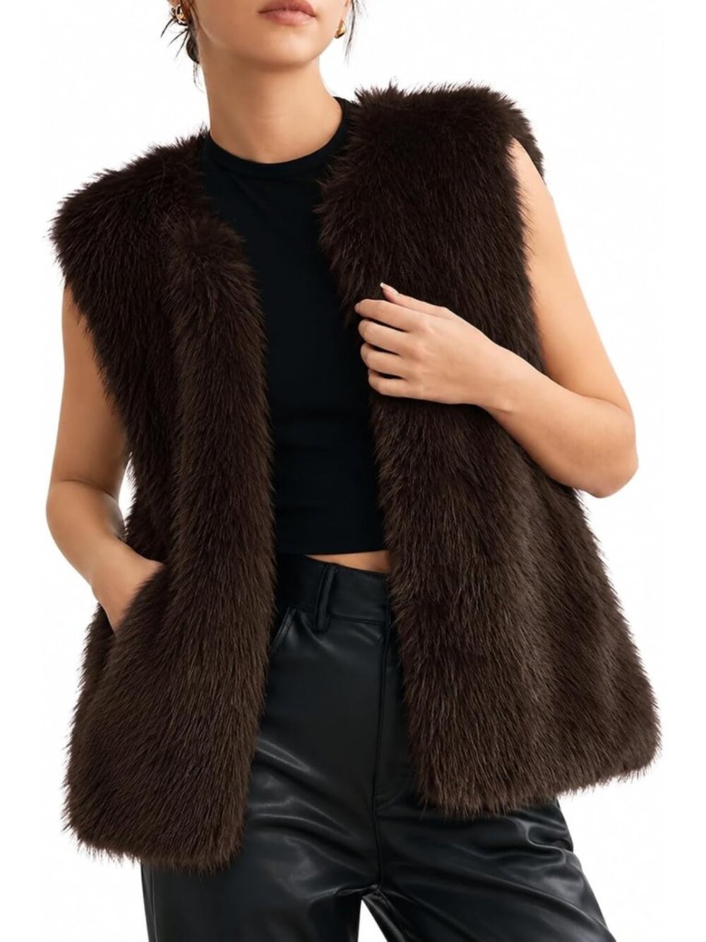 Cozy Sleeveless Faux Fur Vest - Soft Crop Outerwear, Fuzzy Jacket for Women